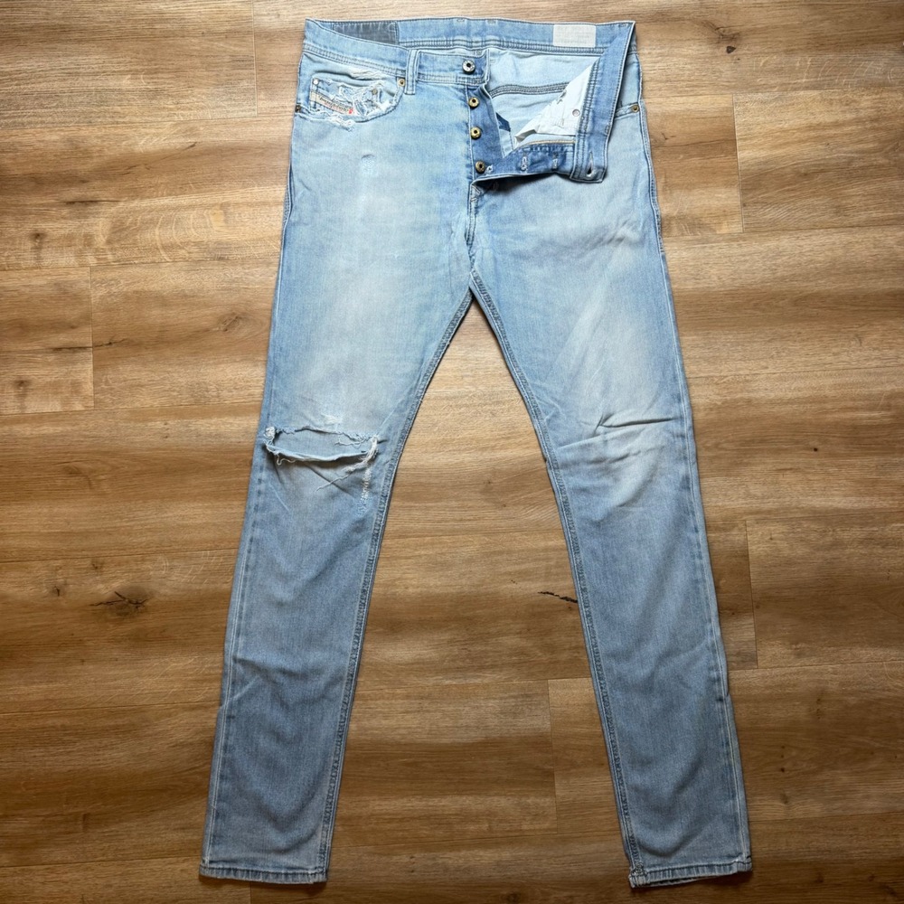 Diesel Tepphar‎ Jeans Mens 30x32 Light Blue Slim Carrot Stretch Distressed 0842H